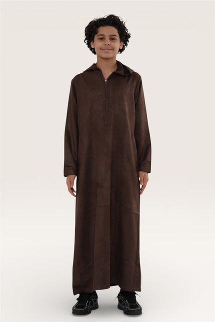 Kids Boys Hooded Eid Brown Moroccan Jubba Robe Ramadan Eid Thobe - K-HM12