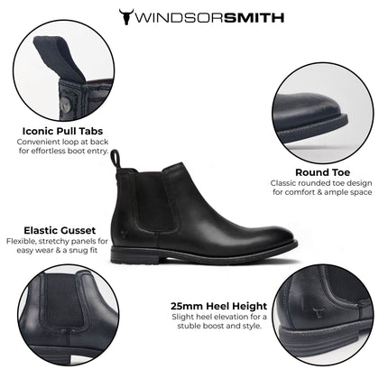 Windsorsmith Mens Black Leather Chelsea Ankle Dealer Boots - Sergio