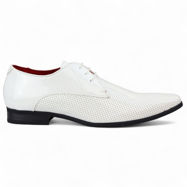Men’s White Pointed Toe Formal Lace Up Perforated Shoes