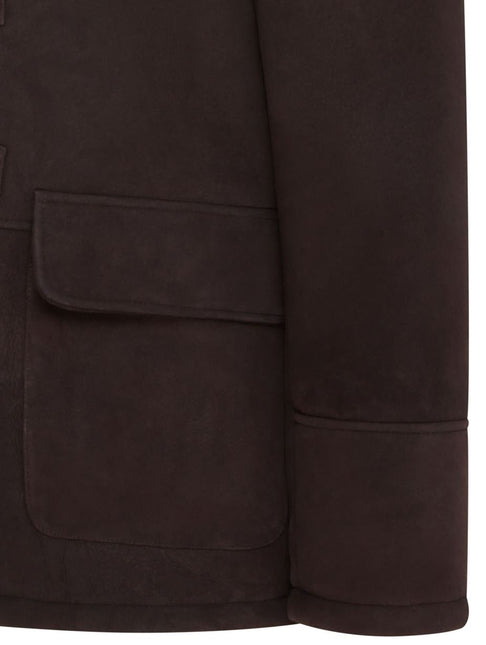 Men's Classic Brown Real Sheepskin Shearling Suede Leather Coat Jacket