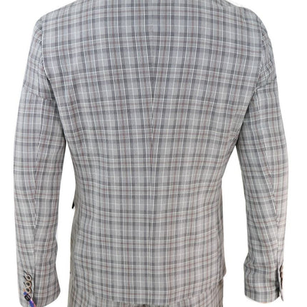 Mens 3 Piece Grey Check Retro Vintage Classic Suit