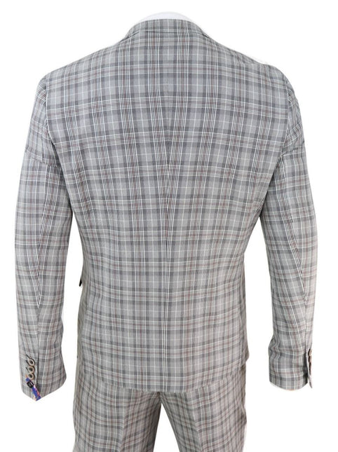 Mens 3 Piece Grey Check Retro Vintage Classic Suit