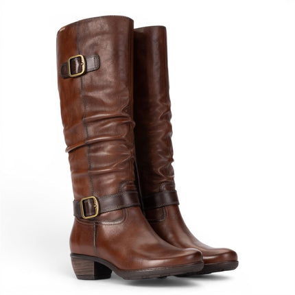 Pikolinos Women's Brown Leather Heel Knee-High Long Boots - Utiel