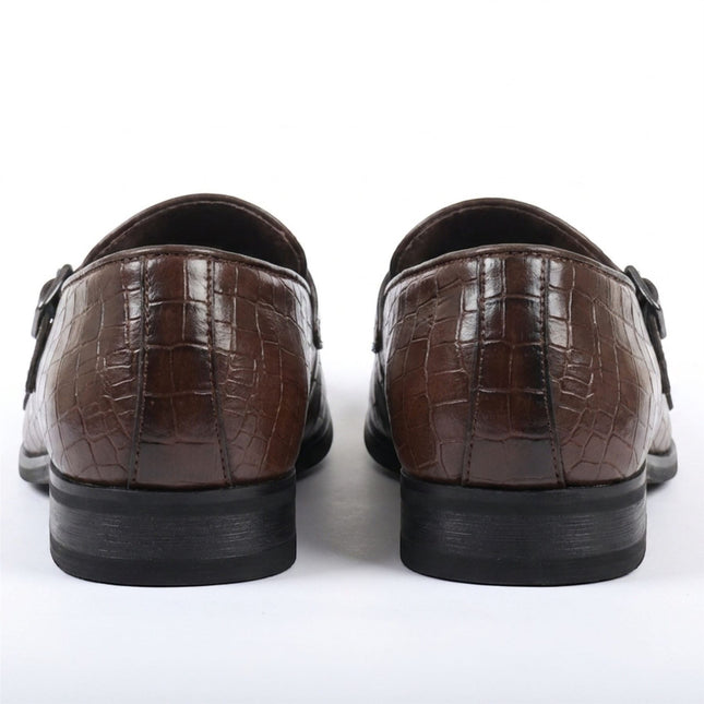 Men's Brown Vegan Leather Double Monk Strap Loafer Shoes