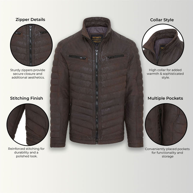 Men's Puffer Leather Biker Quilted Vintage Bomber Jacket