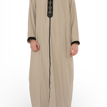 Men's Eid Grey Hooded Moroccan Thobe Robe Djellaba Ramadan Jubba- HM3