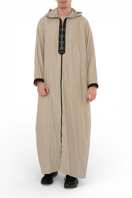 Men's Eid Grey Hooded Moroccan Thobe Robe Djellaba Ramadan Jubba- HM3