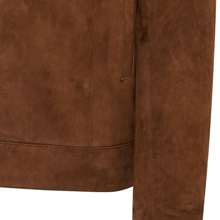 Mens Retro Brown 100% Goat Suede Leather Harington Biker Jacket