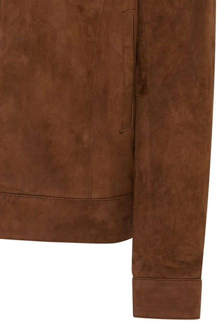 Mens Retro Brown 100% Goat Suede Leather Harington Biker Jacket