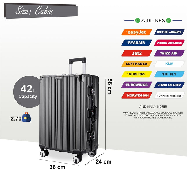 Robust Hard Shell Cabin Suitcase 36 x 24 x 56 cm Luggage Suitable for Easyjet, Ryanair, Wizzair