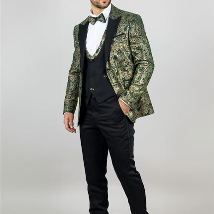 Men's 4 Piece Green Paisley Wedding Suit Tailor Fit