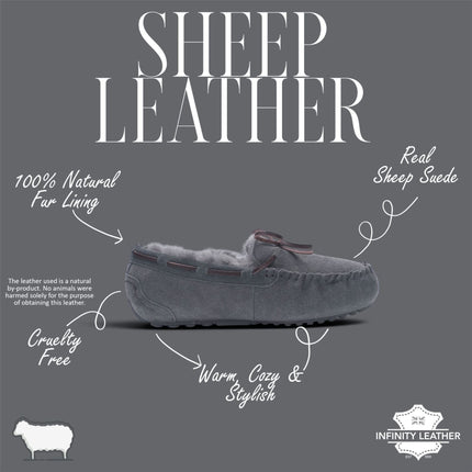 Women's Grey Genuine Sheepskin Moccasin Winter Slippers - Aspen