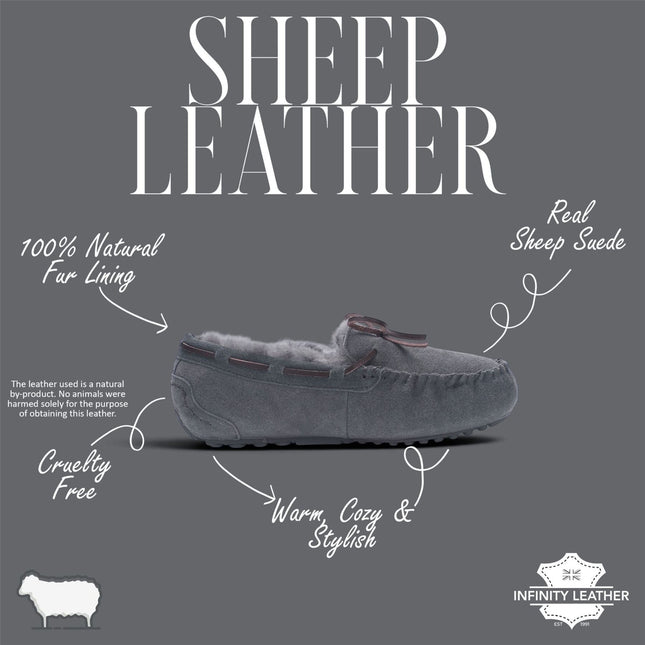 Women's Grey Genuine Sheepskin Moccasin Winter Slippers - Aspen