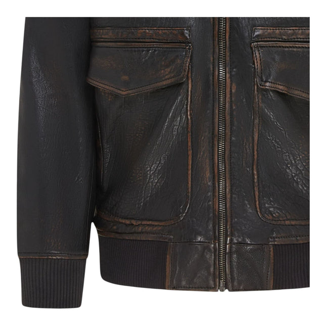 Men's Leather Bomber Sheepskin Collar G-1 Aviator Jacket - Linear