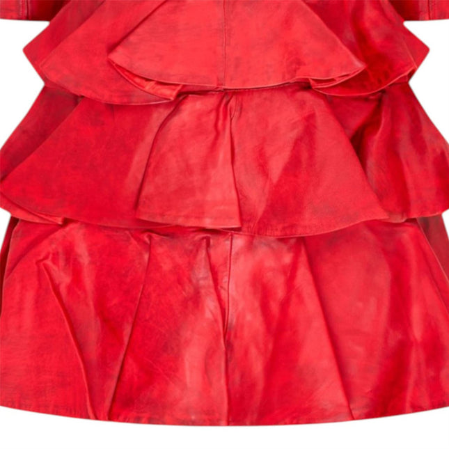 Womens Goth Red Leather High Collar Victorian Flare Tailcoat - Challa