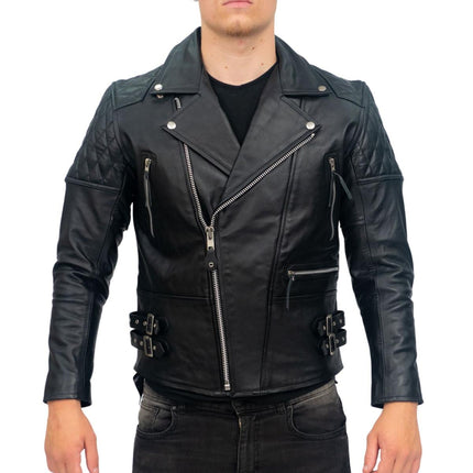 Mens Cowhide Leather Biker Jacket-Nassau