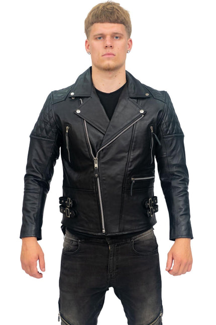 Mens Cowhide Leather Biker Jacket-Nassau