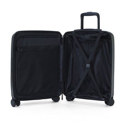 Hybrid ABS+PU Black Cabin Suitcase 57x37x25cm 8 Wheel Front Pocket Luggage