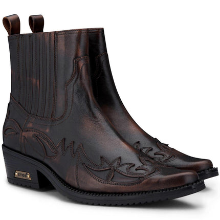 Mens Black/Brown Winklepicker Cowboy Ankle Boots