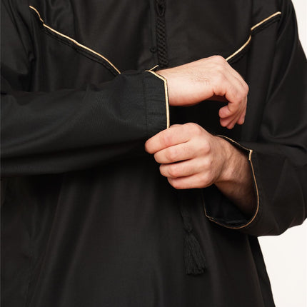 Men's Ramadan Black Moroccan Jubba Robe Djellaba Eid Thobe - TT-007