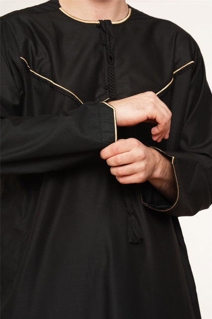 Men's Ramadan Black Moroccan Jubba Robe Djellaba Eid Thobe - TT-007