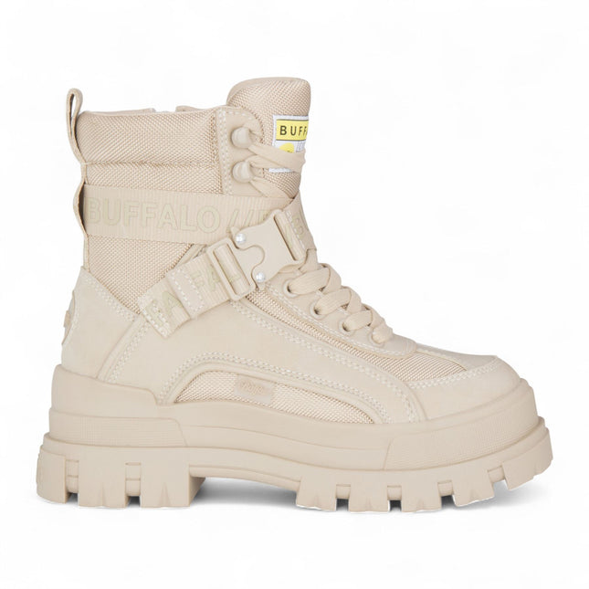 Buffalo Womens Beige Chunky Platform High Ankle Combat Boots - ASPHA-COM1