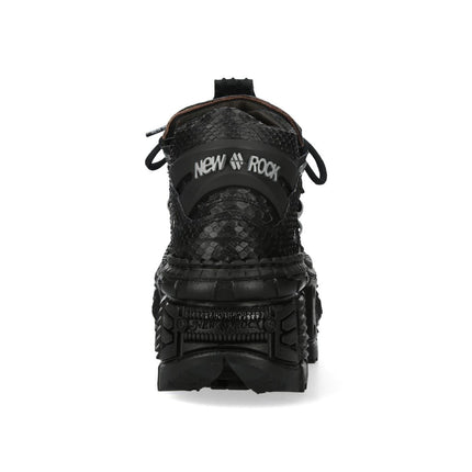 New Rock M-106Wall-C65 Python Black Leather Platform Ankle Boots