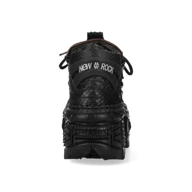 New Rock M-106Wall-C65 Python Black Leather Platform Ankle Boots