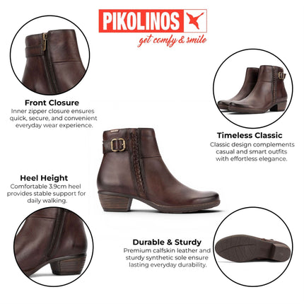 Pikolinos Women's Caoba Red Leather Heel Ankle Boots - Utiel