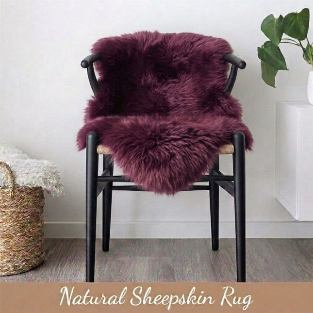 Genuine Burgundy Sheepskin Natural Silky Soft Fluffy Real Wool Rug