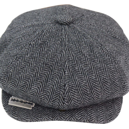 Mens Peaky Blinders Tweed Gatsby Flat Baker Hat With Razor Blade
