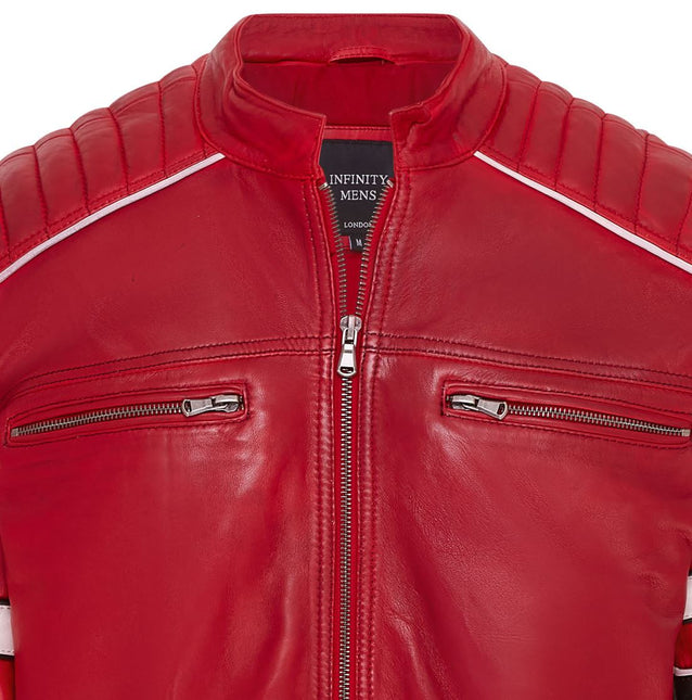 Mens Quilted Biker Leather Jacket Racing Jacket