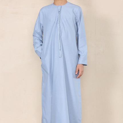 Boy's Kids Blue Thobe Emirati Jubba Islamic Clothing Kaftan Eid String Tassel