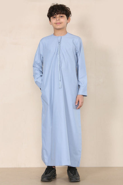 Boy's Kids Blue Thobe Emirati Jubba Islamic Clothing Kaftan Eid String Tassel