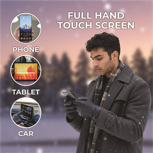 Men’s Black Italian Leather Warm Wool Lining Winter Stich Design Gloves - M-LGV-205