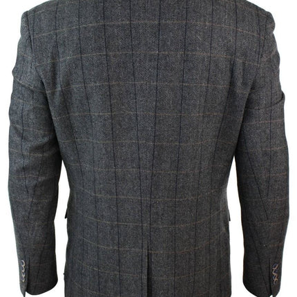 Mens 3 Piece Charcoal Grey Check Tweed Herringbone Vintage Classic Suit