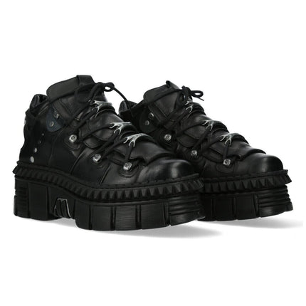 New Rock Black Leather Ankle Goth Boots-WALL106-S13