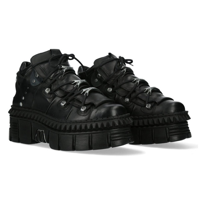 New Rock Black Leather Ankle Goth Boots-WALL106-S13