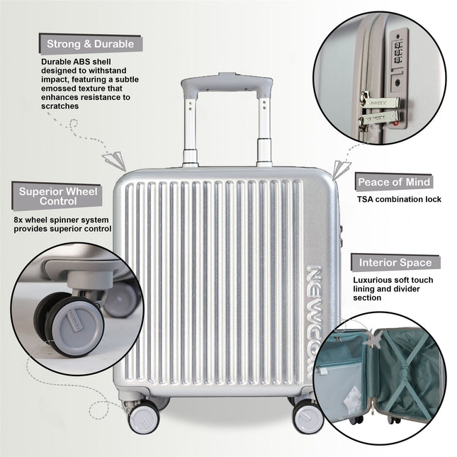Hard Shell Cabin 44 x 22 x 38 cm TSA Secure Luggage Suitcase Suitable for Easyjet, Ryanair