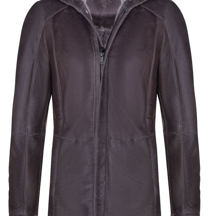 Mens Sheepskin Hooded Parka Coat-Alafaya