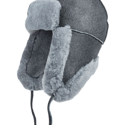 Mens Grey RAF Aviator Suede Sheepskin B-55 Trapper Hat Winter Warm Leather Navigator Hat