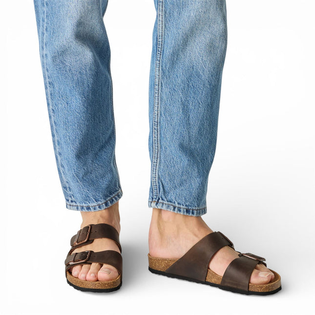 Tamaris Men's Brown Leather Slip-On Footbed Slipper Sandals