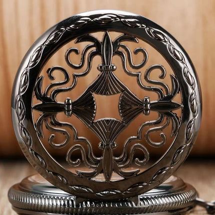 Vintage Black Alloy Mechanical Skeleton Brass Pocket Watch