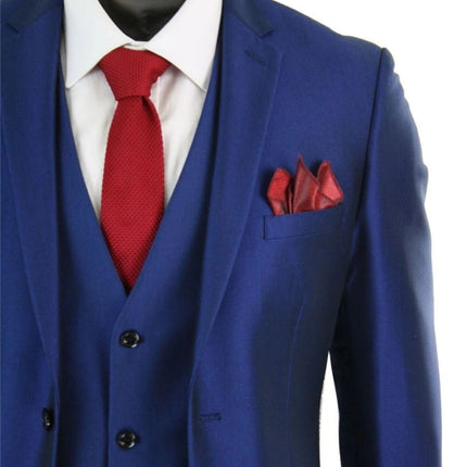 Mens 3 Piece Shiny Royal Blue Classic Suit
