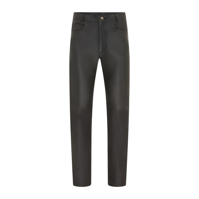Mens Black Lamb Leather 501 Biker Jeans - Istanbul