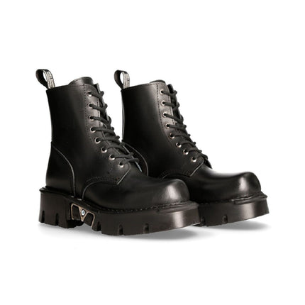 New Rock Unisex Black Gothic Military Biker Boots- Mili084N-S3
