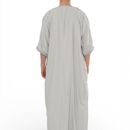 Men's Grey Moroccan Thobe Robe Eid Djellaba Gandoura Jubba- HM65