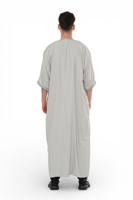 Men's Grey Moroccan Thobe Robe Eid Djellaba Gandoura Jubba- HM65