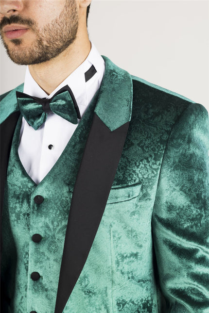 Men's Green 3 Piece Velvet Wedding Tuxedo Formal Suit