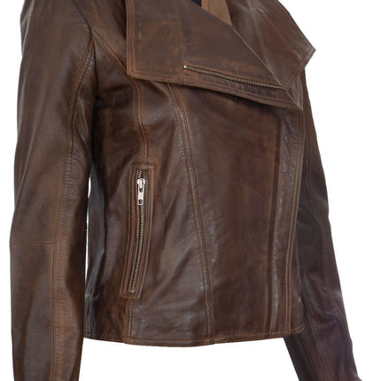 Womens Leather Shawl Wrap Biker Jacket - Riga